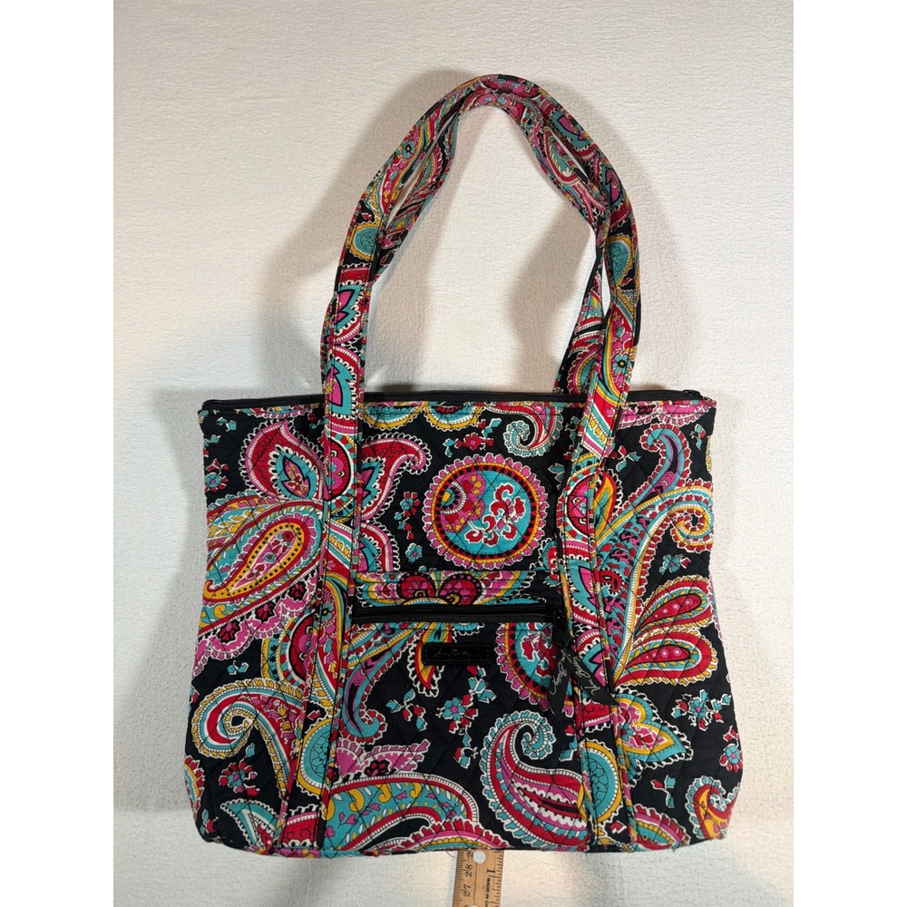 Vera Bradley Quilted Cotton Paisley Tote Bag Multi-Color Shoulder Bag Zip Top